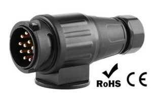 13-pin trailer plug adapter (male) 12V with integrated bracket and CE ROHS certifications