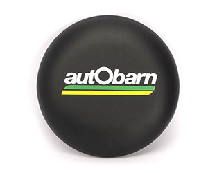 Close-up of the black metal bucket seat lid with custom Autobarn logo print.