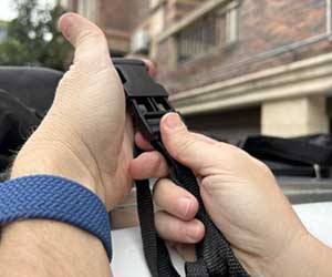 Car rooftop bag installation detail